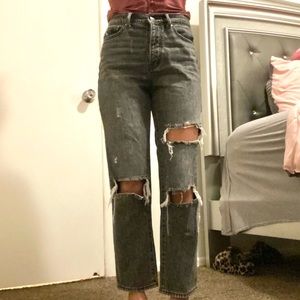 BDG urban outfitters distressed black button fly slim straight jeans